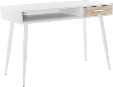 Стіл письмовий WOLTU TS39ws, комп'ютерний, офісний, для ноутбука, 110x50x75 см, білий, дерево, сталь, з шухлядою та відкритою полицею