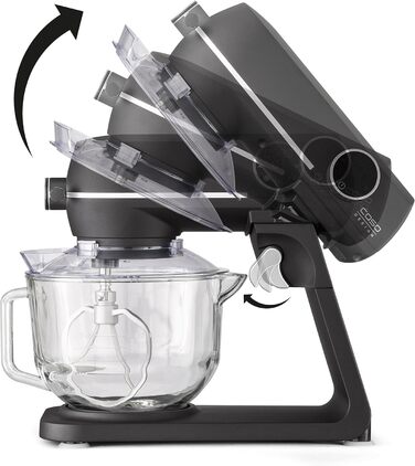 Кухонна машина CASO KM 1800 Black-G, 1800 Вт, матовий алюмінієвий корпус, 4,5 л скляна чаша, планетарне змішування, сенсорне керування, 10 швидкостей, таймер