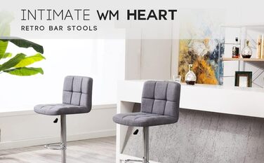 Барні стільці Intimate WM Heart, 2 шт, з оксамитовою оббивкою, сірі, з підніжкою і спинкою, для кухні, регульовані по висоті, сучасні обертові зі м'яким сидінням