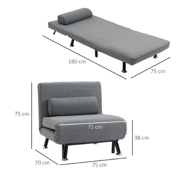 Розкладне крісло HOMCOM Sleeper з функцією ліжка, регульованою спинкою, темно-сірий