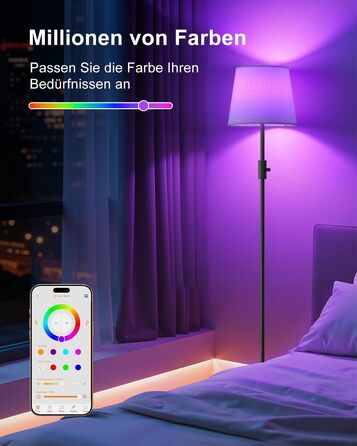 Світлодіодна торшер DUSKTEC RGB для вітальні, смарт-лампа з димером, керування через APP, тепле та холодне біле світло, 10W, 1200LM, аркова лампа для читання, приліжкова лампа