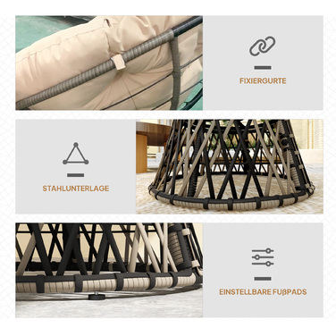 Крісло Outsunny Papasan Ротанг 360° Поворотне плетене крісло з подушкою Діаметр 90 см Кругле зовнішнє ротангове крісло Поворотне крісло Крісло для відпочинку Крісло для відпочинку Крісло для вітальні Сад Балкон бежевий