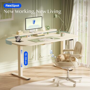 Електричний регульований стіл FLEXISPOT з двома двигунами, 160x80 см, білий. Ергономічний офісний стіл з пам'яттю та кабельною організацією