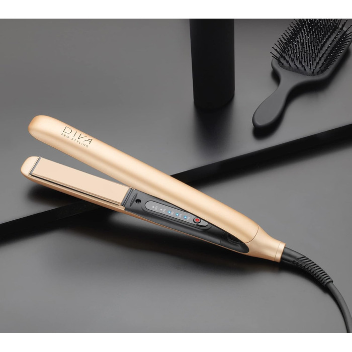 Професійний випрямляч для волосся Diva Pro Styling Precious Metals Touch, автоматичне вимкнення, швидкий нагрів, кабель 3 м, золотий