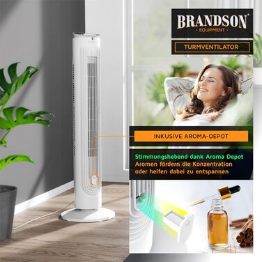Вентилятор вежний Brandson з аромадифузором, нічний режим, тихий, пульт ДУ, 4 режими, 5 швидкостей, LED дисплей - білий