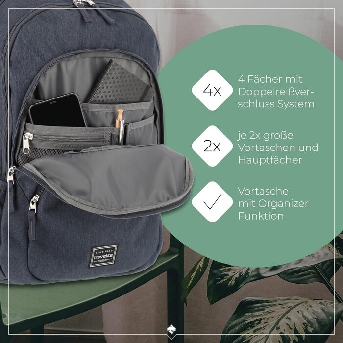 Рюкзак для ручної поклажі Travelite BASICS, 45 см, 22 л, міський щоденний рюкзак (Marine)