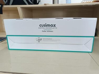 CUSIMAX електрична плита на 2 конфорки з чавунними дисками, подвійне регулювання температури, портативна настільна плита для кемпінгу, захист від перегріву, чорна, нержавіюча сталь, 53×22,8×7,8 см