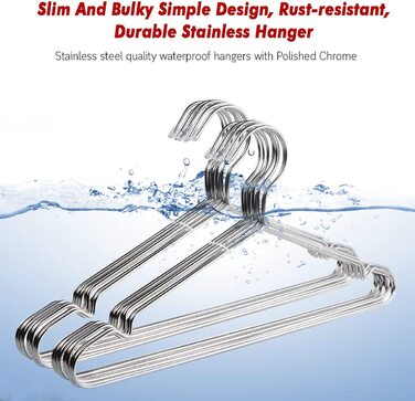 Металеві вішалки для одягу Puersit, 50 шт, 42 см, нержавіюча сталь, сріблясті, нековзкі, з вирізами, міцні, для важкого одягу, компактні