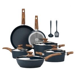 Набір посуду для індукційної плити Kitchen Academy, 12 предметів, антипригарне гранітне покриття, бежевий