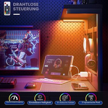 Ігровий стіл Grandder 120x50 см з LED-підсвіткою, розеткою, шухлядою та полицями, комп'ютерний стіл для геймерів та Homeoffice, чорний карбон