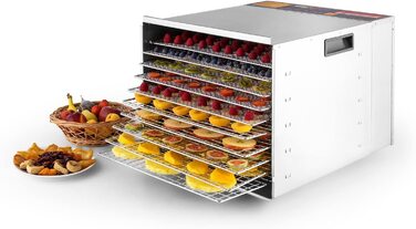 Сушарка Klarstein Fruit Jerky 14 для фруктів, овочів і м'яса, 1000 Вт, 14 лотків, 1,8 м², регулювання до 70°C, таймер, чорна