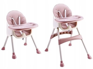 Стілець для годування 2в1 з 5-точковими ременями ECOTOYS, рожевий