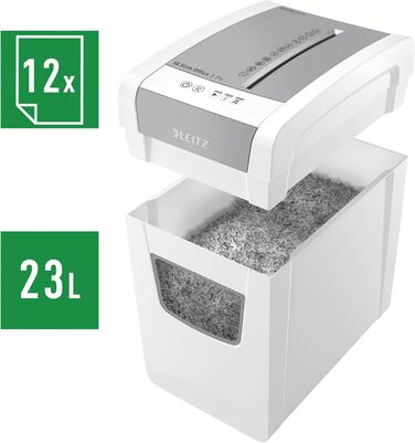 Шредер Leitz IQ Office S Slim: безпечне знищення документів, P4, 12 листів, тихий, 23L, білий