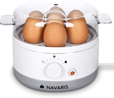 Електричний яйцеварка Navaris на 1-7 яєць, з мірним стаканом і проколювачем, регулювання жорсткості, 350 Вт, білий