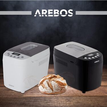 Хлібопечка Arebos 1500г з 15 програмами, таймером та LCD дисплеєм | 850 Вт | Білий