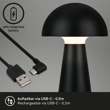 BRILONER LED настільна лампа бездротова з сенсорним керуванням, диміруванням, тепле біле світло, нічник, лампа для читання, акумуляторна, для кемпінгу та вулиці, 28x16 см, чорна