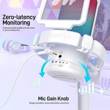 MAONO ігровий конденсаторний мікрофон для ПК, шумозаглушення, USB мікрофон для стрімінгу, подкастів, студії, з RGB підсвіткою, для PS5/PS4/Mac, сенсорна кнопка вимкнення звуку, регулятор гучності, білий