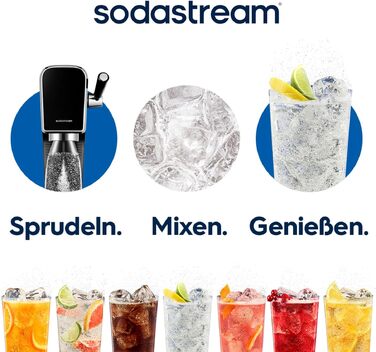 Сифон для газування води SodaStream ART, комплект з 3 пляшками по 1 л та 2 циліндрами CO2, чорний