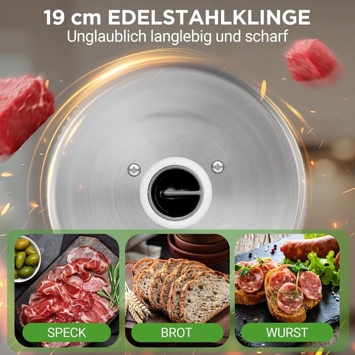 Електричний універсальний слайсер NutriChef 200W для хліба, м'яса, сиру та овочів, товщина нарізки 0–15 мм, ніж з нержавіючої сталі 19 см