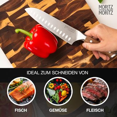 Ніж кухарський Moritz & Moritz 20 см з дамаської сталі 67 шарів - професійний ніж для кухні з ергономічною ручкою з акації