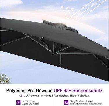 Парасолька від сонця PURPLE LEAF 300x400 см, велика підвісна парасолька-ампел з рукояткою, поворотом на 360° та хрест-підставкою для тераси та балкона, чорна