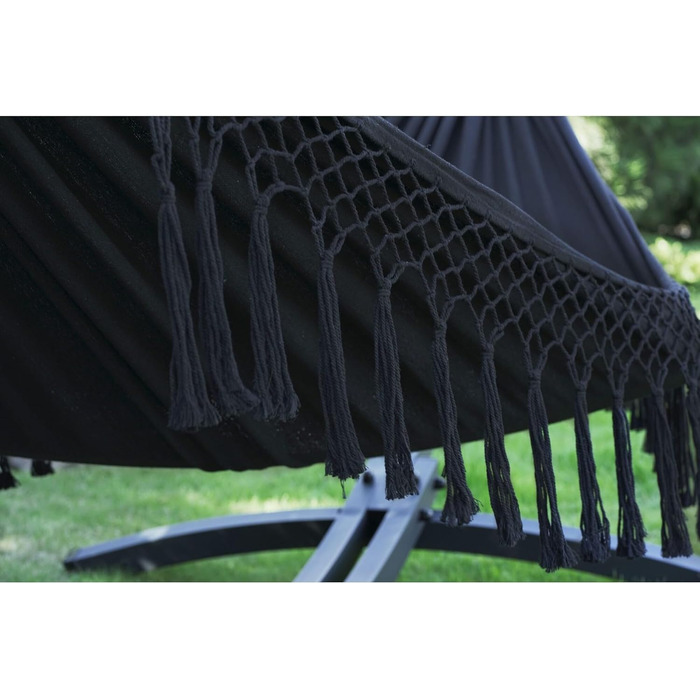 Гамак подвійний Potenza Outdoor з металевим каркасом для 2 осіб, бавовна XXL 220x160 см, до 200 кг, чорний (Santia) / сірий каркас, стійкий до погодних умов