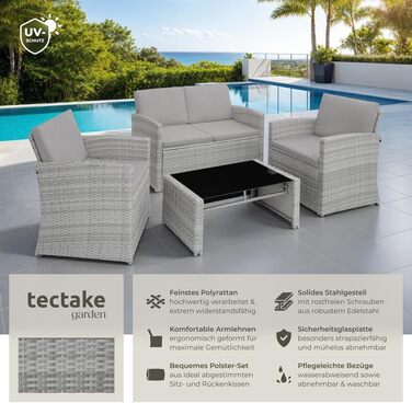 Гарнітур садових меблів tectake® з поліротангу, 12 предметів, для саду та балкону, стійкий до погодних умов, комплект: софа, крісла, стіл для 4 осіб, сірий меланж