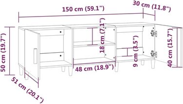 TV тумба vidaXL 150x30x50 см біла, деревостружкова плита, меблі для вітальні, телевізійний стіл, тумба під телевізор