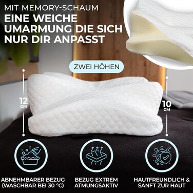 Подушка для шиї з Memory Foam, ергономічна, Oeko-TEX®, регулює температуру, біла