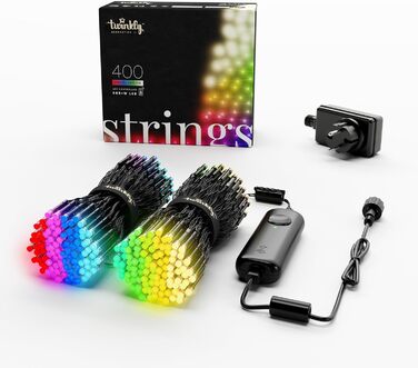 Розумна LED-гірлянда Twinkly Strings 400 RGB+Білий, 32 м, для дому та вулиці, IP44, сумісна з HomeKit, Alexa, Google Home, керування через додаток, чорний кабель