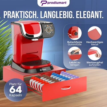 Тримач для капсул Tassimo на 64 кавових капсул, елегантний диспенсер-підставка для кавомашини Tassimo, червоний