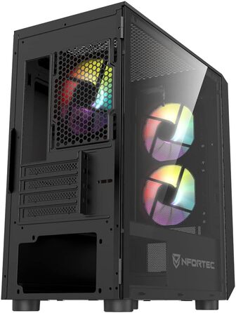 Корпус для ПК Nfortec DYS Mini Tower (MATX), 3x 120 мм ARGB вентилятори, металева сітка, бокова панель із загартованого скла, чорний