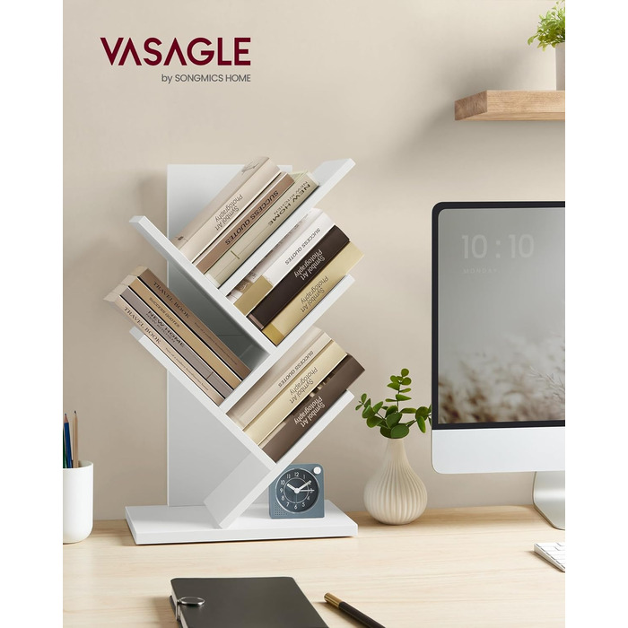 VASAGLE книжкова полиця у вигляді дерева, 5-рівнева, кутова, компактна, стелаж для зберігання у спальню, вітальню, домашній офіс, хмарно-білий LBC183T14