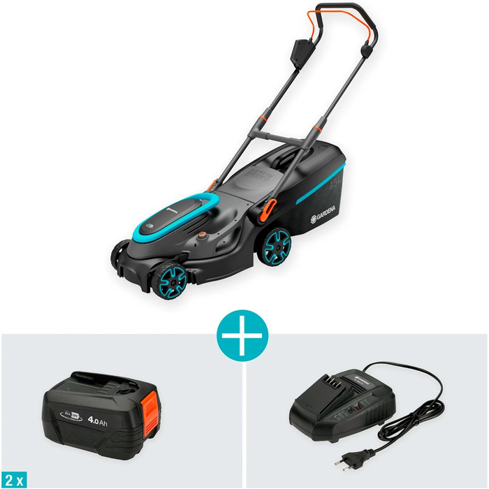 Акумуляторний газонокосарка Gardena PowerMax 37/36V P4A Ready-to-Use Set (14638-20) 37см, 350м², 45л, 2023