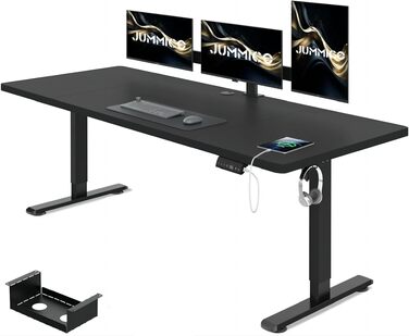 Електричний підйомний стіл JUMMICO 200 x 80 см, ергономічний комп'ютерний стіл для роботи стоячи та сидячи з USB-портом та лотком для кабелів, чорний