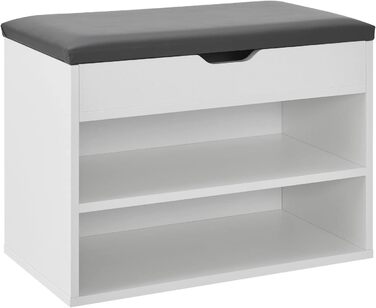 Лавка для взуття Juskys з відкидною кришкою, м'яким сидінням 60x30x44 см, вузька дерев'яна полиця для взуття з бетонною обробкою