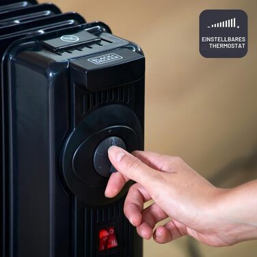 Масляний радіатор BLACK+DECKER BXRA1500E, 1500 Вт, 6 секцій, 2 рівні потужності, чорний