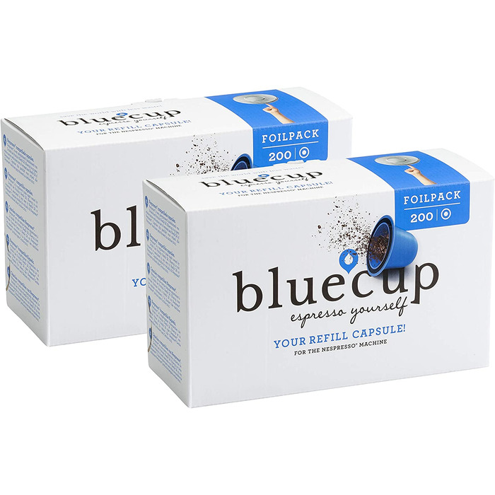 Bluecup багаторазові капсули для кави Nespresso, сумісні з кавомашинами Nespresso (оригінал), набір кришечок для Bluecup, 400 шт. у 2 фольгованих упаковках