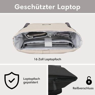Жіночий рюкзак LARKSON Rolltop No 2, великий, водостійкий, антивандальний, для школи, університету, роботи, велосипеду, відсік для ноутбука 16'', еко-матеріал, бежево-сірий