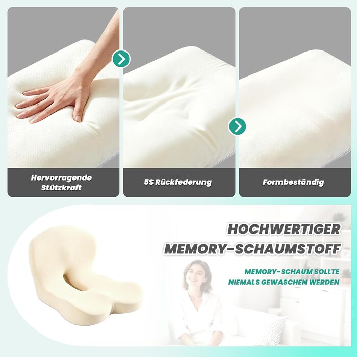 Ортопедична подушка для сидіння з підтримкою спини Urban Deco з піни Memory Foam, чорно-сіра, 1 шт.