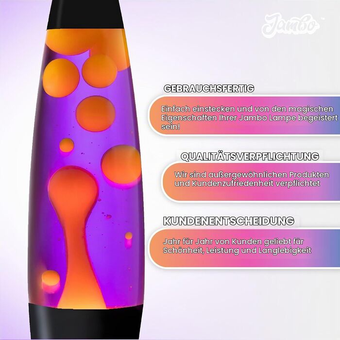 Рідкісна лава-лампа Jambo Liquid Motion з чорною підставкою, 40.6 см, фіолетова