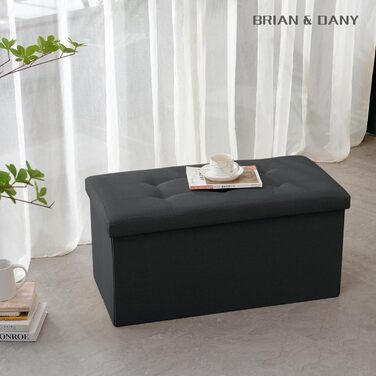 Складаний пуф-скриня BRIAN & DANY з лляної тканини, чорний, 76x38x38 см, з місцем для зберігання