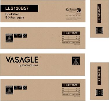 VASAGLE книжкова шафа з 6 полицями, стелаж зі сталевим каркасом, регульоване LED-підсвічування, 30,3×60×178,6 см, для вітальні, спальні, кабінету, чорне ебенове дерево