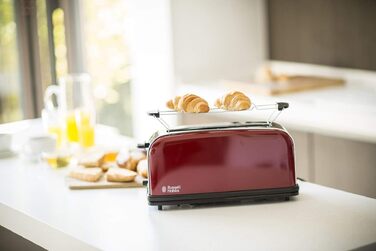 Тостер Russell Hobbs Colours+ Нержавіюча сталь, Червоний – 2 широкі слоти, підставка для булочок, 6 режимів, розморожування, 1000 Вт