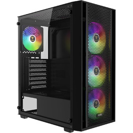 Ігровий корпус GAMDIAS AURA GC2 Elite ATX, мід-тауер, скло, 4x120 мм ARGB вентилятори, чорний, висока вентиляція