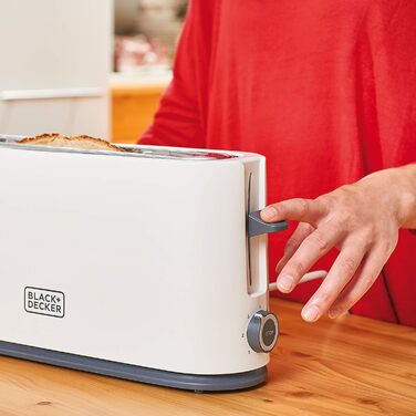 Тостер Black+Decker BXTO1001E, 1000 Вт, білий, з великим екстрадовгим слотом, 7 режимів підсмажування, функція High-Lift, зупинка, змотування кабелю