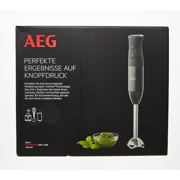 Занурювальний блендер AEG HB4-1-6GG, 2 леза, нержавіюча сталь, аксесуари, BPA-free, 2 швидкості, турбо, для кухні, сірий Modern Granite Grey
