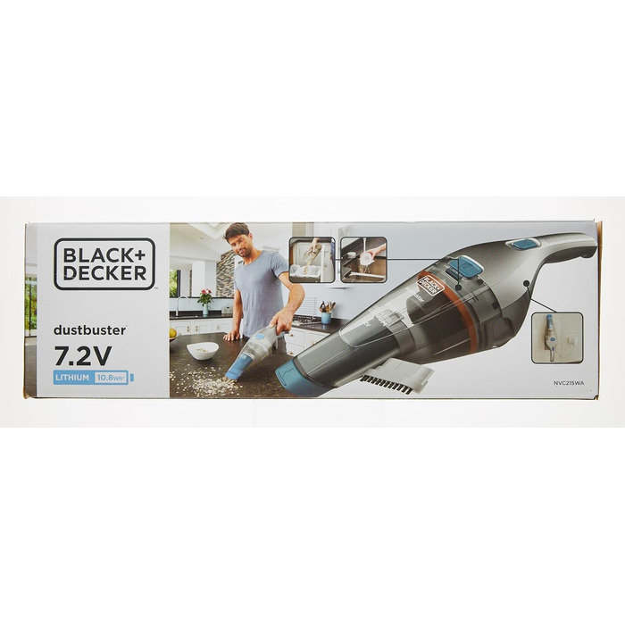 Пилосос ручний акумуляторний Black+Decker Dustbuster NVC215WA-QW, безмішковий, 7,2V, насадки для щілин і м'яких меблів, настінна зарядка, 385 мл, кобальтово-синій