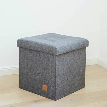 Преміум пуф зі сховищем LOVE IT STORE IT, лляний, укріплений деревом, сірий 38x38x38 см