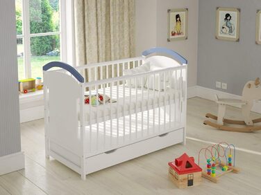 Дитяче ліжечко Love For Sleep Blau з шухлядою, дерев'яне 120x60 см, трансформер у диван і ліжко для малюка